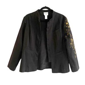 𝅺APRIL CORNELL Romance Embroidered Blazer Jacket Black Gold L